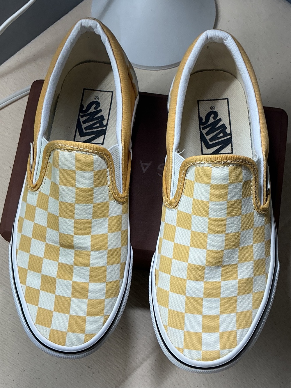 Vans Yellow and White Checkerboard Slip-On Sneakers size 5